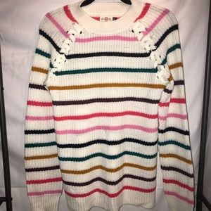 SO Rainbow Stripped Knit Sweater with Lace Design